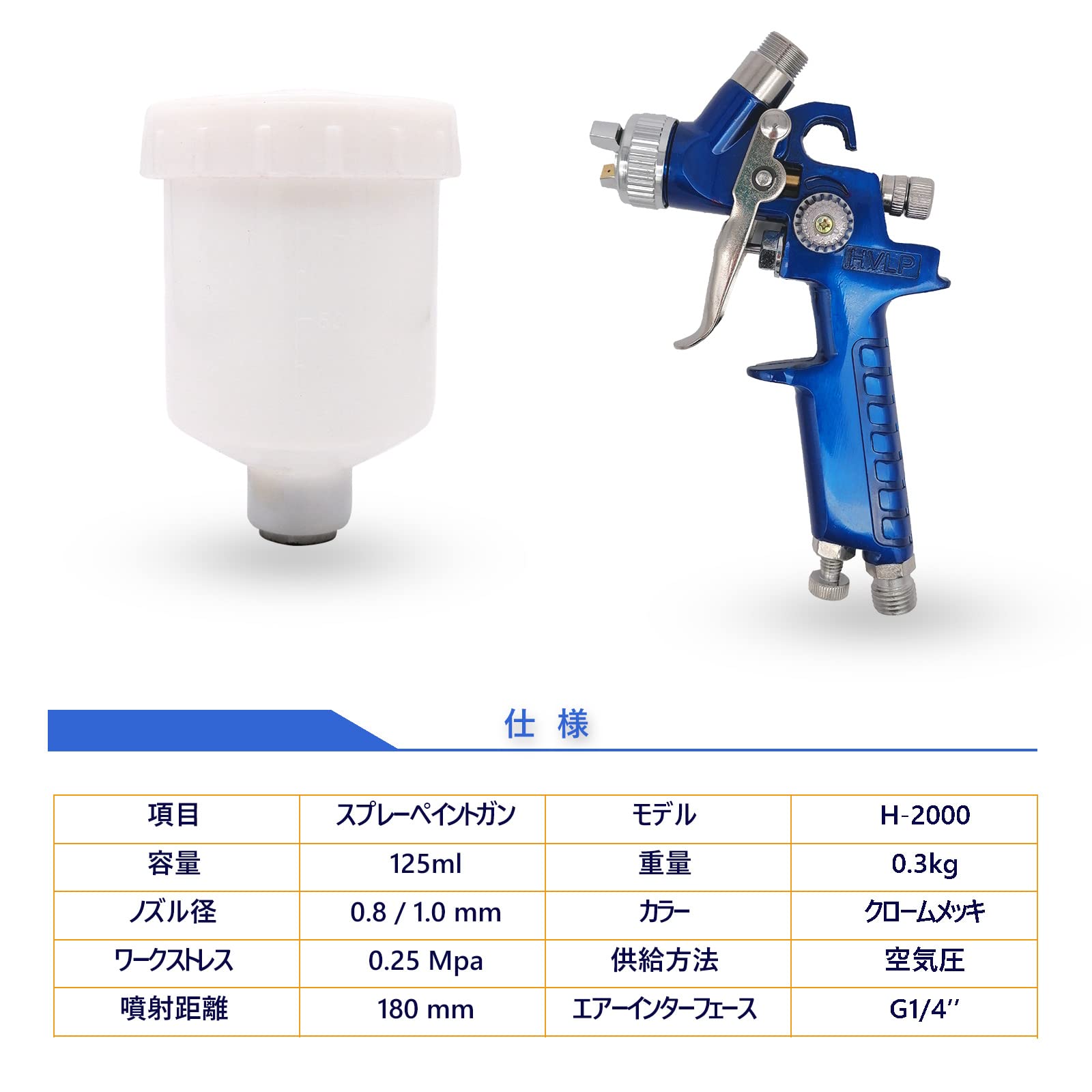 Amazon | 7Akiranoai HVLP重力供給エアスプレーガン 0.8mm 1.0mm